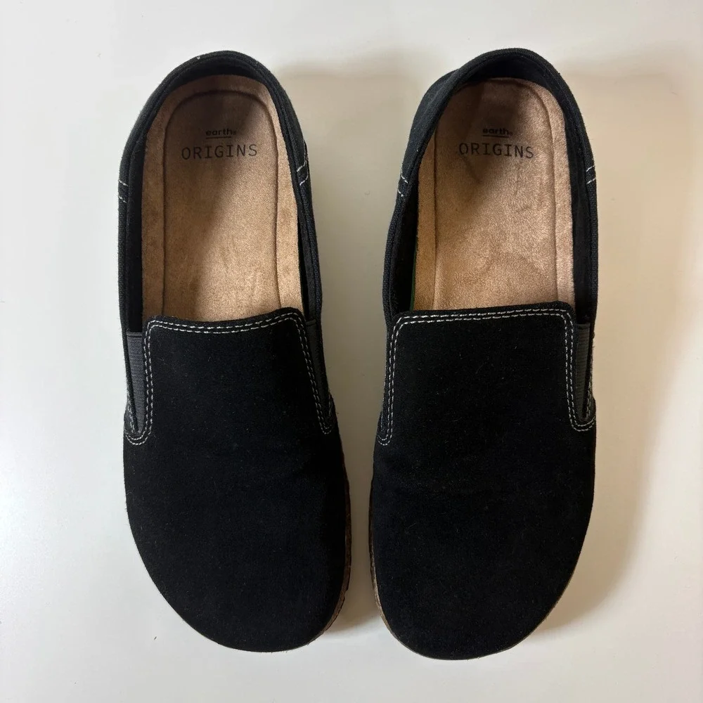 Earth Origins Womens Essential Erica Shoes 8 Black Suede Slip On Loafers Comfort